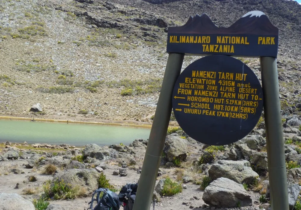 Mawenzi Tarn on the Kilimanjaro Rongai Route beneath Mawenzi Peak