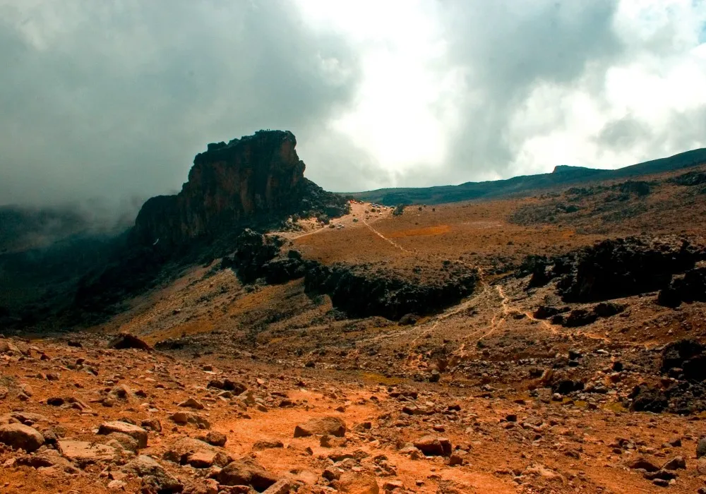 Lava Tower seen from the high-altitude terrain on Mount Kilimanjaro