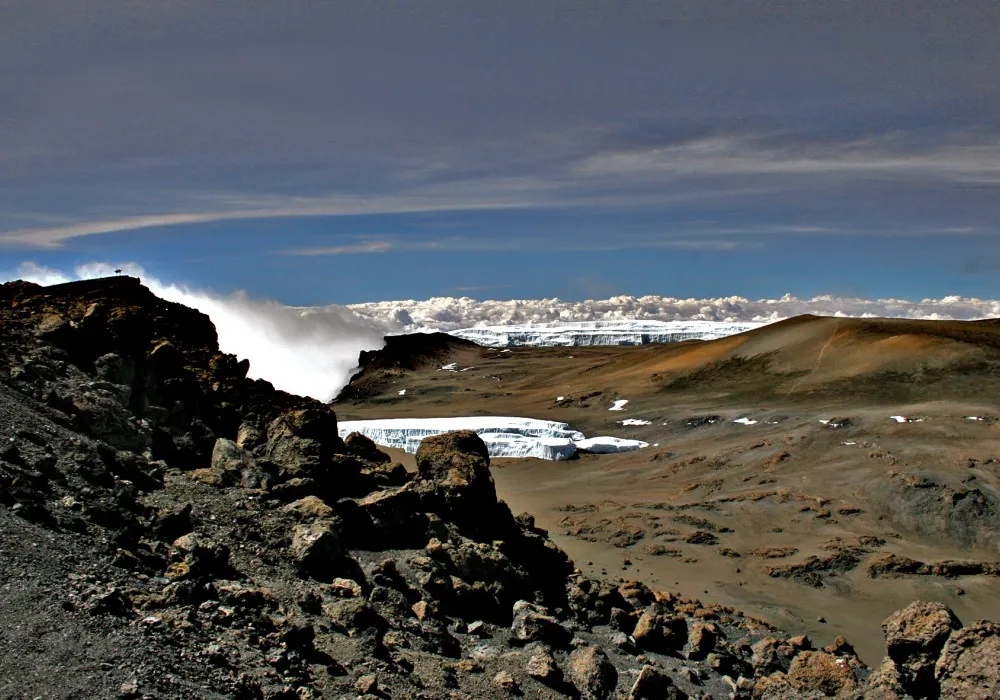 Crater and glaciers near the summit of Mount Kilimanjaro