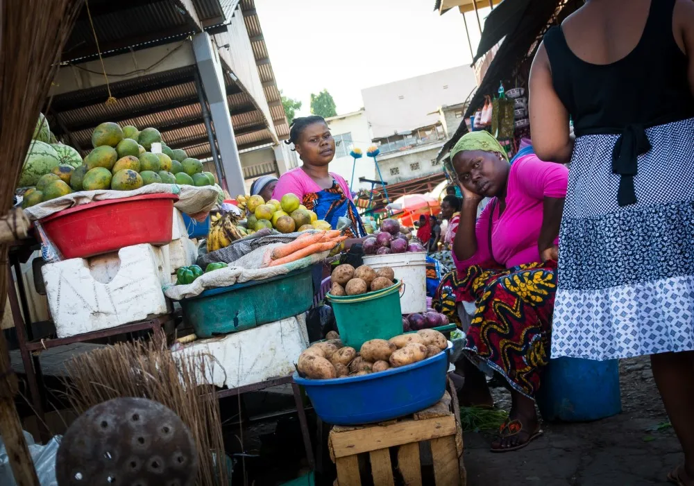 Local market during a guided Moshi town tour in Tanzania